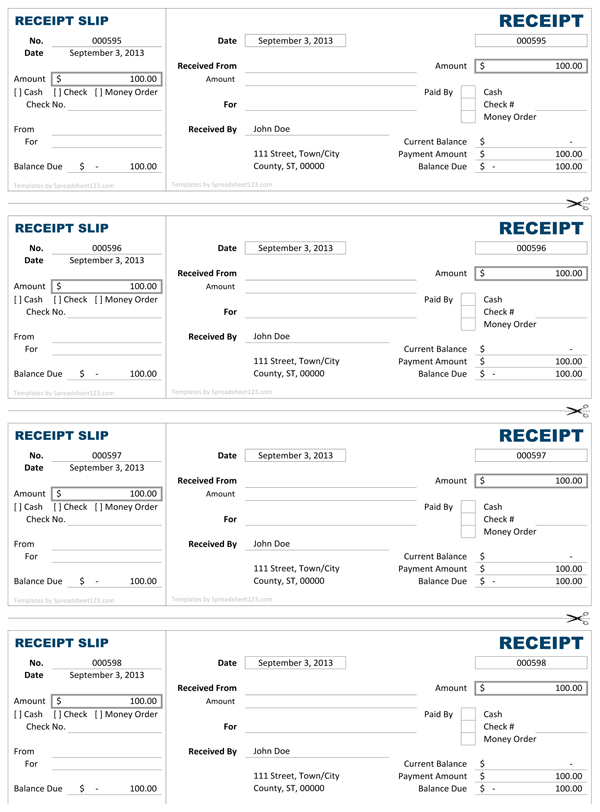 Cash Receipt Template Excel Printable Receipt Template