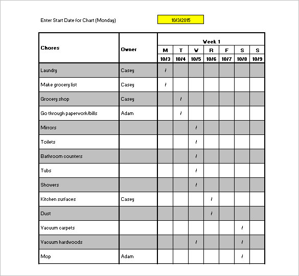 Daily Office Cleaning Checklist Excel Printable Receipt Template