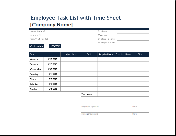 Daily Task Sheet For Employee Printable Receipt Template