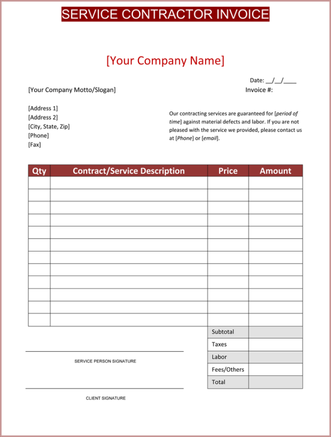 Independent Contractor Invoice Template Printable Receipt Template