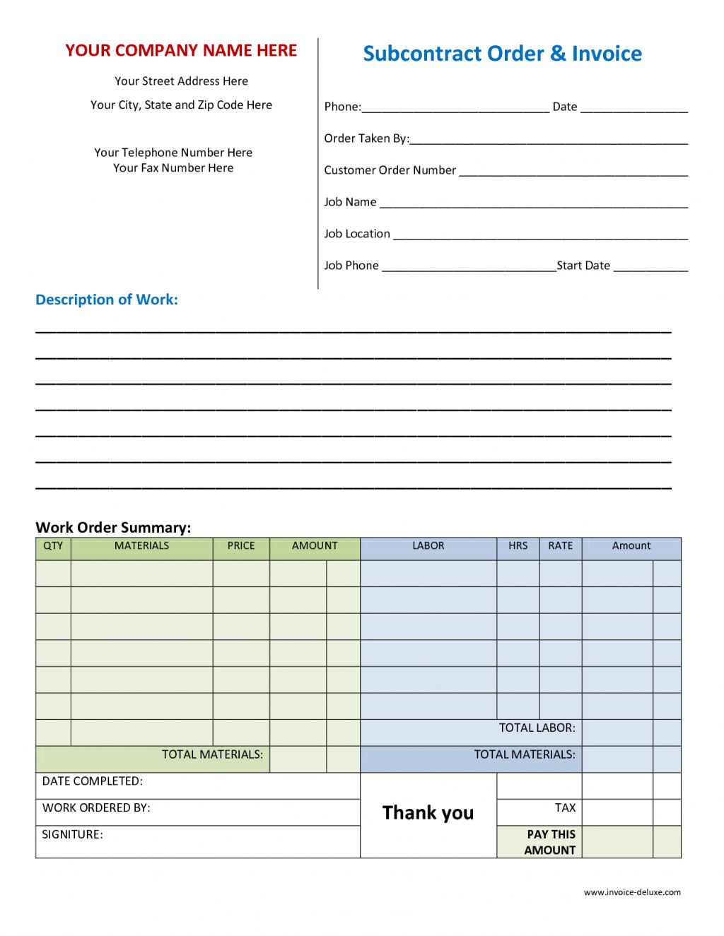 Job Receipt Template Printable Receipt Template