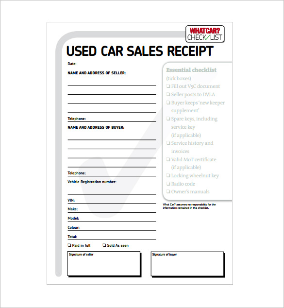 Receipt Template For Selling A Car Printable Receipt Template