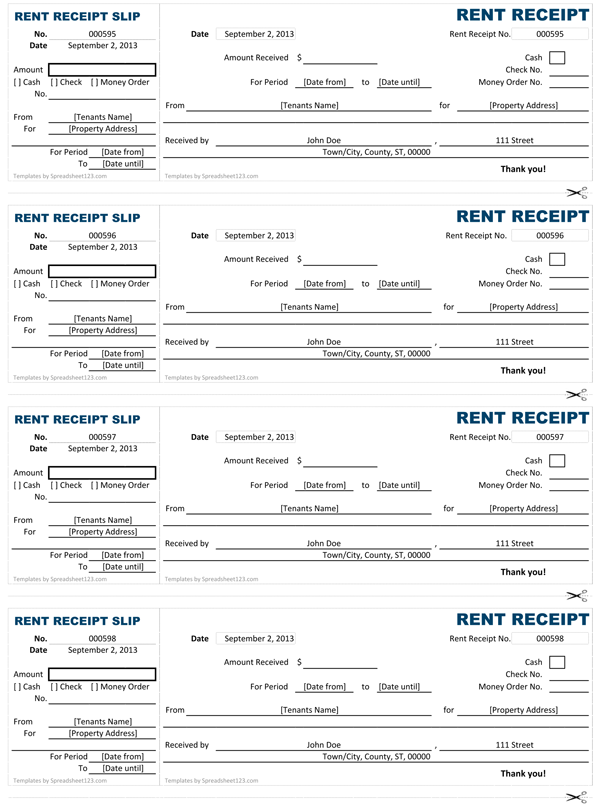 Rent Receipt Template Excel Printable Receipt Template