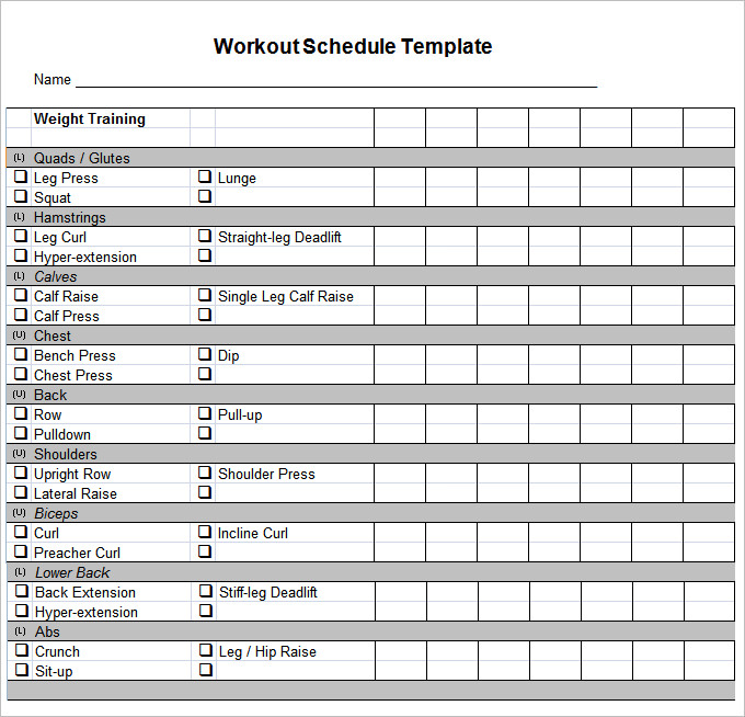 Workout Plan Template Word Printable Receipt Template