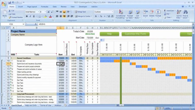 Construction Gantt Chart Excel Template – printable receipt template