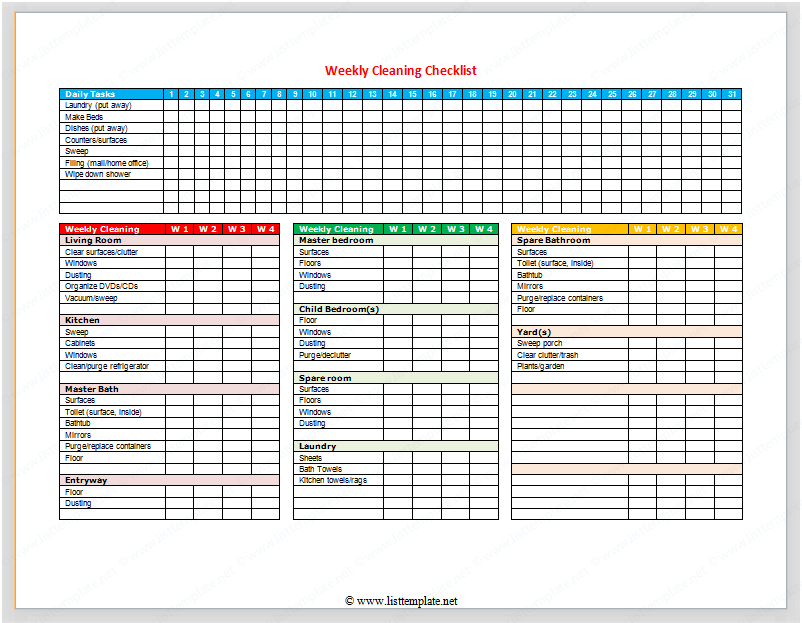  Daily Office Cleaning Checklist Excel Printable Receipt Template