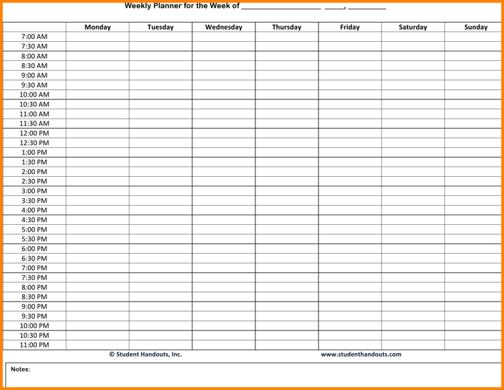 Hourly Planner Pdf Printable Receipt Template