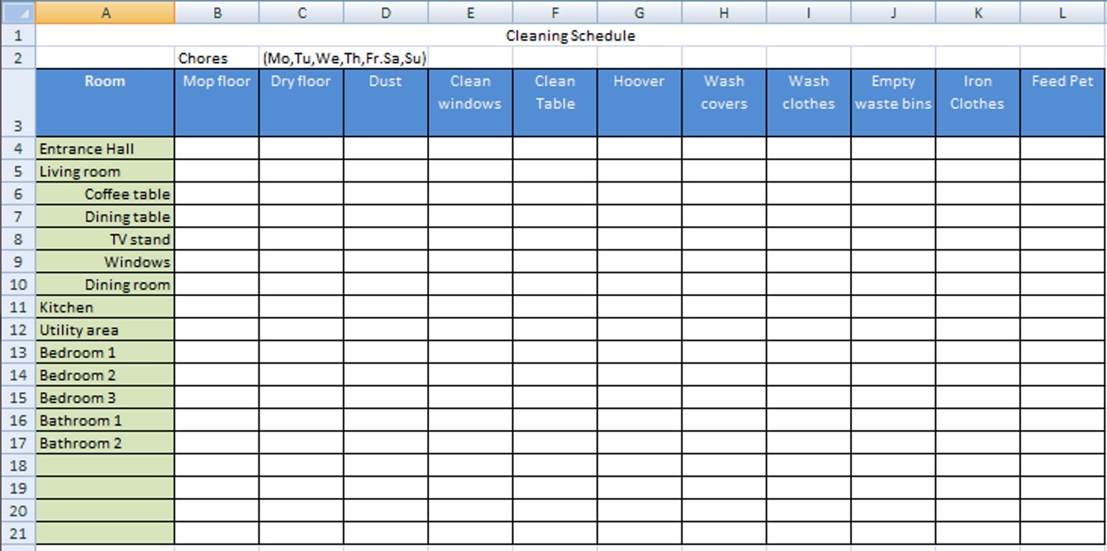 Housekeeping Checklist Format For Office In Excel Printable Receipt 