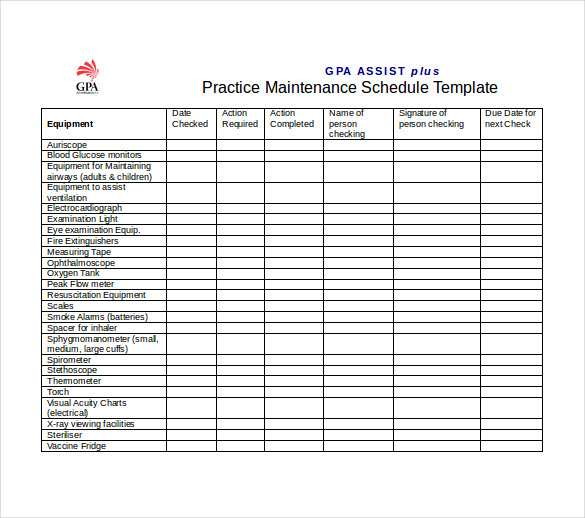  Machine Maintenance Schedule Template Printable Receipt Template